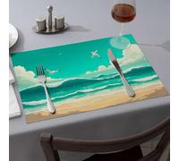 Chemin de table d'été mouettes volant au-dessus des vagues de l'océan Sets de table de salle à manger nappe occidentale napperons roses (1 pièce)