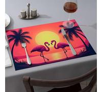 Chemin de table d'été Sunset Serenade : Flamants roses amoureux Sets de table jaunes Décorations de fête occidentale (1 pièce)