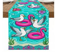 Chemin de table d'été tropical, motif coloré oiseau tropical côtier mouette plage pour la maison, les réunions de famille, décoration de fête en plein air, 33 x 183 cm