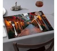 Chemin de table d'été - Une charmante rue pavée doublée de bâtiments historiques - Sets de table décoratifs pour cuisine et salle à manger (1 pièce)