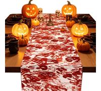 Chemin de table d'Halloween effrayant et - Fournitures de fête | Nappe d'Halloween avec empreintes de main de sang pour intérieur maison hantée appartement fête vacances festival saisonnier