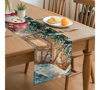 Chemin de table d'hiver bonhomme de neige, décoration de vacances confortable avec motif flocon de neige et pin pour réunions de famille festives 33 x 183 cm