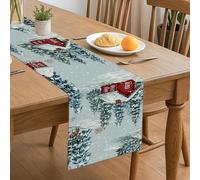 Chemin de table d'hiver - Paysage enneigé rustique - Décoration de ferme pour les vacances, la salle à manger, la maison, les réunions de famille - 33 x 183 cm