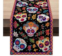 Chemin de table doux avec tête de mort - Chemin de table mexicain - Altarations du jour des morts - Thème mexicain - Accessoires de fête pour la maison, la cuisine, la salle à manger