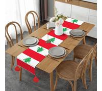 Chemin de table drapeau du Liban avec 4 pompons pour fête de mariage, fête prénatale, décoration de table de Noël