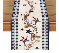 Chemin de table du 4 juillet - Étoiles rouges, blanches et bleues avec accents rustiques, jour de l'indépendance, jour commémoratif et décorations de vacances patriotiques, 33 x 122 cm pour décoration