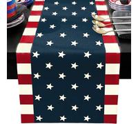 Chemin de table du 4 juillet - Motif étoiles et rayures - Amérique patriotique - Jour de l'indépendance - Vintage - Cuisine - Salle à manger - Décoration de fête - 33 x 183 cm - Bleu