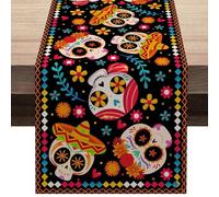 Chemin de table du Jour des Morts - Coureurs de table mexicains décoratifs doux - Nappe rustique en lin, fournitures de fête à thème mexicain, décorations d'du jour des morts pour Festival mexicain