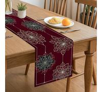 Chemin de table élégant à motif floral vintage noir et bordeaux pour automne, maison, salle à manger et réunions de vacances 33 x 183 cm