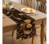 Chemin de table élégant avec motif de feuille, motif tourbillon vintage, décoration d'automne pour cuisine, salle à manger, maison, réunions de famille, fêtes de vacances, 33 x 183 cm