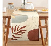 Chemin de Table Élégant Boho Décoration de Table Abstraite Coloré Moderne Géométrique Feuilles Plante Neutre Minimaliste Chemin de Table Table de Salle à Manger Décor 33 x 183 cm