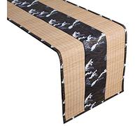 Chemin De Table en Bambou Naturel Japonais avec Motif d'impression De Tissu, Long Tapis De Table à Manger D'hôtel à La Maison, Antidérapant Set De Table Durable, Bleu/Or(Color:B,Size:30×150cm)