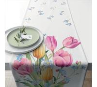 Chemin de table en coton Bouquet de tulipes 40 x 150 cm