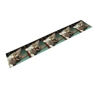 Chemin de table en coton et lin avec motif chat curieux - 183 x 183 cm de long - Style rustique - Moderne - Décoration de table pour la maison, la salle à manger - 33 x 183 cm
