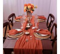 Chemin de Table en Coton Gaze Texture Serviettes de Salle à Manger chemins de Table de Cuisine de Noël décor de Table de Noël à la maison-Orange-65X200cm