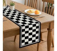 Chemin de table en damier noir et blanc, décoration de salle à manger élégante et moderne pour la maison, les réunions de famille et les fêtes de fin d'année, 33 x 183 cm