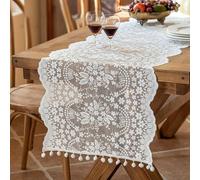 Chemin de Table en Dentelle Blanche,Nappe Brodée de Fleurs pour Décoration de Fête de Mariage,Décoration de Gâteau d'anniversaire