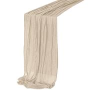 Chemin de table en étamine, 90 x 180 cm, chemin de table pour décoration de mariage, vacances, anniversaire, salle à manger, commode, serviettes légères, dentelle (beige, A)