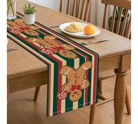 Chemin de table en forme de bonhomme en pain d'épices, décoration festive à rayures pour Noël, cuisine, table à manger, 33 x 183 cm