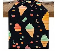 Chemin de table en forme de cornet de crème glacée, motif fantaisie coloré pour décoration de salle à manger d'été, fournitures de fête amusantes 33 x 274,3 cm