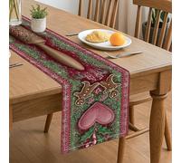 Chemin de table en forme de cœur en pain d'épices, décoration florale vintage pour cuisine, salle à manger pour Noël, réunions de famille, 33 x 183 cm