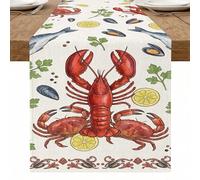 Chemin de table en forme de homard côtier, motif fruits de mer décoratif pour table de salle à manger d'été et fournitures de fête sur la plage 33 x 183 cm