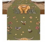 Chemin de table en forme de vache Highland, style vintage, floral, papillons, rustique, ferme, cuisine, salle à manger, pour rassemblements, 33 x 183 cm