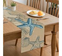 Chemin de table en forme d'étoile de mer côtière, coquillages nautiques, décoration de salle à manger pour réunions de famille d'été, 33 x 183 cm