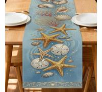 Chemin de table en forme d'étoile de mer côtière, décoration de plage nautique avec coquillages et corail pour salle à manger d'été et fêtes sur le thème de l'océan 33 x 183 cm