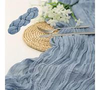 Chemin de Table en Gaze Bleu Poussiéreux 90 x 300 cm - Style Boho Rustique Translucide et Lavable - Élégant Décoration de Table pour Mariages, Anniversaires, Dîners Romantiques, Fêtes d'été, Salles de