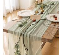 Chemin de Table en Gaze de Coton Vert Sauge, Tissu de Gaze Rustique Lavable, Tulle Tischläufer pour Mariage Décoration, Baptême, Douche Nuptiale, Fête, Anniversaire, Table Runner BohèmeChic(80x300 cm)