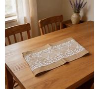 Chemin de table en jute avec mélange de lin léger et bordure en dentelle pour décoration de table de mariage rustique, centre de table de fête, centre de table et événement (30 cm x 108 cm)