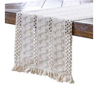 Chemin de Table en Lin de Coton Macramé Chemin de Table en Toile de Jute avec des Glands pour Décoration Table Salle à Manger Maison Fête Mariage bohème Noël (Style 4, 30 x 140 cm)