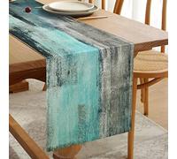 Chemin de Table en Lin Double Couche Chemin de Table épais Bleu Turquoise et Gris Tissu Décoratif pour Table Basse, Fêtes, Mariage, événements Dîner, Décoration d'intérieur 33 cm x 183 cm