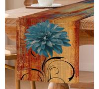 Chemin de table en lin épais 33×183 cm orange/bleu Vendos85