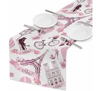 Chemin de Table en lin rose, voyage romantique à Paris, commode, écharpe, décor de Table, lavable, cuisine, Table de dîner, décor de fête de vacances 01