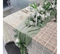 Chemin de Table en Mousseline Vert Sauge, pour Mariage ti Décoration Table | Halbtransparenter Chiffon-Stoff | Weich & fließend | Ideal für Hochzeit, Party & Feierlichkeiten