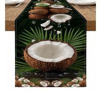 Chemin de table en noix de coco tropicale, moderne, marron, feuille de cocotier, décoration de cuisine, salle à manger, pour fêtes d'été et réunions à la maison, 33 x 228,6 cm