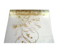 PartyDeco Chemin de table en organza 9m x36cm motif floral crème/doré semi-transparent Mariage/Noël