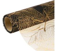 Chemin de table en organza noir et or avec motif de feuilles 48x450cm