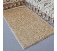 Chemin de Table en Peluche Couleur Unie en Peau De Mouton Artificiel Tapis Décoratif Shaggy Tapis De Bureau Antidérapant, Luxe Fausse Fourrure Commode, Nappe, Or sur Fond Blanc, 80 x