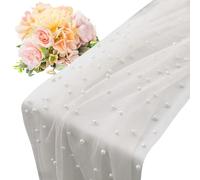 Chemin de table en perles pour table | Nappe de gaze en dentelle bohème romantique - Table à manger - Voile en tissu perlé - Pour maison, fête, centre de table, arche, dessert, décoration murale