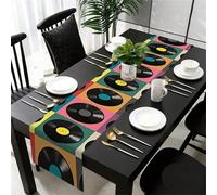 Chemin de table en polyester avec design de disque vinyle vintage, durable, rectangulaire, nappe décorative, convient pour la décoration saisonnière de cuisine, la rénovation intérieure et la décorati