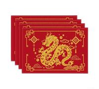 Chemin de table en polyester avec illustration chinoise authentique du dragon du zodiaque pour présentation de table de salle à manger (Mat A)