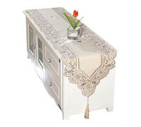 Chemin de table en polyester imperméable avec motif floral brodé pastoral, lisse pour une finition facile à nettoyer, convient pour la maison, un mariage ou une table à manger d'hôtel (40 x 196 cm)