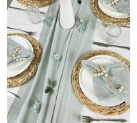 Chemin de Table en Tissu de Gaze de Coton rétro Vert, 1 pièce, Serviettes de Table à Texture bavure, décoration de Table de dîner de Mariage Vintage