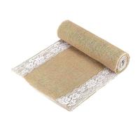 Chemin de table - En toile de jute naturelle - Avec dentelle - Blanc - 30 cm x 10 m - Pour décoration de Noël et d'intérieur - Décoration de table pour festival et événement