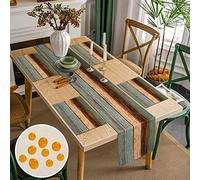 Chemin de Table et Sets de Table Polyester Lot de 4 Tabletop Decor Chemin Table Set de Table Lavable Chemins de Table Turquoise Marron Bois Rayures Rectangulaire Décoratif pour Salle à Manger 33x183