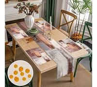 Chemin de Table et Sets de Tables Marron Gris Peinture Sets de Table Chemin de Table Tissu Polyester Set de Table Imperméable Chemin de Table Moderne pour Dîner Fête Maison Salle à Manger 33x183cm