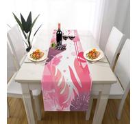 Chemin de Table Été Flamant Rose Tischläufer de Noël 40x140cm, Christmas Nappe Décorative Plantes Tropical Feuilles De Palmier Décoration de Table d'hiver Floral Fleur Rose pour Festival